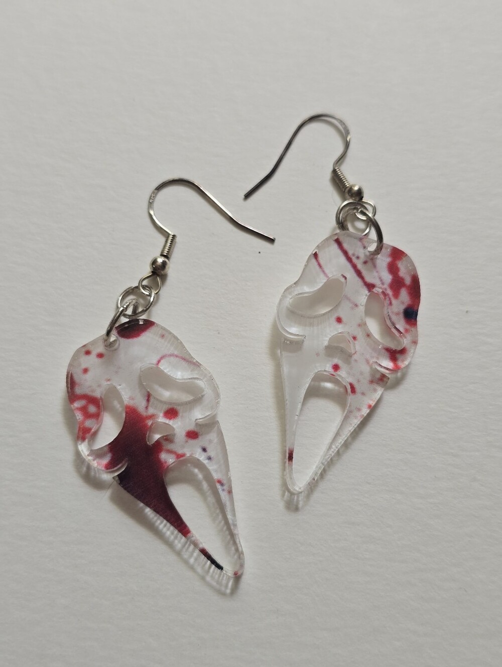 Scream Ghostface Mask Dangle Earrings with Red Splatter